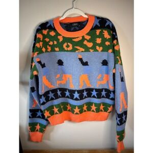 Cider‎ Multicolor Novelty Print Sweater Crew Neck Pullover